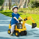 CAT Licensed Kids Ride-On Digger w/ Manual Shovel, Horn, Hidden Storage - Yellow