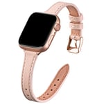 SUNFWR Compatible avec Le Bracelet Apple Watch 41mm 40mm 38mm,Fin Cuir Véritable Femme Bracelet Remplacement,pour iwatch Series 7/6/5/4/3/2/1,SE(38mm 40mm 41mm,Sable Rose&Or Rose)