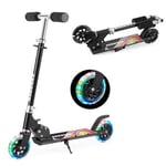 TENBOOM Scooter For Kids Ages 4-7 Boys Girls With Led Light Up Wheels, 2 Wheels Kick Scooter Micro Kids Scooter With Adjustable Handlebar Rear Brake for Kids Ages 3-10, Candy Black