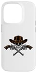 Coque pour iPhone 14 Pro Chapeau de cowboy pistolets crâne pirate croix os