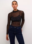 KAFFE Johanne Spotty Sheer Mesh T-Shirt, Black/White