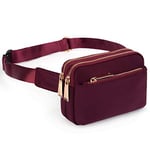 UTO Sac Banane Femme Homme Fanny Pack Ceinture Imperméable Nylon Mode Léger Sac de Taille avec 3 Poches zippées Rouge