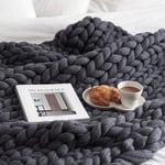 Blanket Embroider Throw Arm Knitting Roving Wool Bulky Yarn Home Bed Sofa Living Room Soft Knit Easily Thickness Chunky Handcrafted Cozy Blankets,Dark Gray,1.5x2m