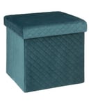 2 en 1 Pouf et Coffre de rangement en velours Bleu 31 x 31 cm