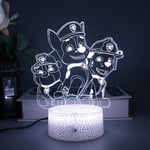 Paw Patrol 3D nattlampa för barn, leksak, fjärrkontroll 16 färger byte LED illusionslampa och Art Deco-lampa, för pojke flicka sovrum dekorera jul