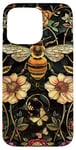 Coque pour iPhone 15 Pro Max Beau motif abeilles et fleurs noires