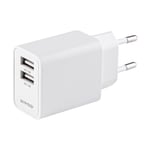 Essentials USB wall charger 2x USB-A, 2.4 A, total output 17 W, white