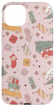 Coque pour iPhone 15 Plus Retro Christmas Santa Trees Checker Snowflakes Pink