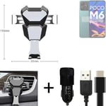  For POCO M6 Pro 5G Airvent mount + CHARGER holder cradle bracket car clamp