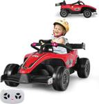 Kart à Pédale F1 Enfant avec Télécommande Véhicule électrique avec Roues Anti chocs LED Musique USB MP3 Rouge