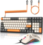 K3 Apex Pro Ensemble clavier et souris de jeu + câble USB C spiralé, clavier mécanique filaire 98 touches RVB, interrupteur bleu, 6400 DPI 6D RVB ultra léger, souris de jeu en nid d'abeille, pour