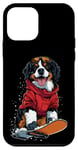 Coque pour iPhone 12 mini Animaux en snowboard- Bouvier bernois sur un snowboard