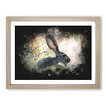 Hare In The Bushes Paint Splash Modern Art Framed Wall Art Print, Ready to Hang Picture for Living Room Bedroom Home Office Décor, Oak A2 (64 x 46 cm)