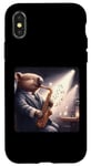 Coque pour iPhone X/XS Wombat joue du saxophone dans un club de jazz confortable et faiblement éclairé. Notes