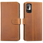 LENSUN Coque Xiaomi Redmi Note 10 5G/Poco M3 Pro 5G, Étui Cuir Véritable Portefeuille Housse[RFID Blocage] avec Rangements Cartes et Fermoir Magnétique pour Redmi Note 10 5G- Brun Rétro