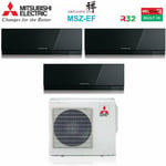 Mitsubishi - electric trial split inverter climatiseur série kirigamine zen black msz-ef 7+7+12 avec mxz-3f54vf r-32 wi-fi intégré couleur noir