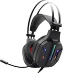 Casque de gaming avec microphone et lumières LED, écouteurs avec pilotes en néodyme de 50 mm, câble pour PC, PS4 et autres appareils, son surround et adaptateur inclus