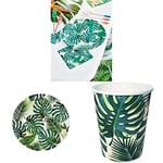 Talking Tables Tropical Outdoor Pinic Garden Paper Disposable Party Partyware Supplies Bundles for Birthday or BBQ - Bundle Includes Palm Paper Napkins x 20, Plates x 8 and Cups x 8