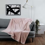 Dreamscene Ultra Soft Flannel Fleece Pom Pom Solid Plush Warm Cosy Throw Over Chair Sofa Bed Blanket, Blush Pink - 200 x 240cm