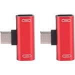 Adapter C-typ ljudladdare aluminium USB-C splitter, laddning/samtal/fjärrkontroll/musik 2-i-1-omvandlare (röd) (2st)