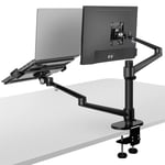 viozon Monitor and Laptop Mount, 2-in-1 Adjustable Dual Arm Desk Mounts Single Desk Arm Stand/Holder for 17 to 32 Inch LCD Computer Screens, Extra Tray Fits 12 to 17 inch Laptops (Black)