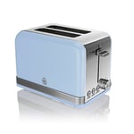 Swan ST19010BLN Retro 2-Slice Toaster with Defost/Reheat/Cancle Functions, Cord Storage, 815W, Retro Blue