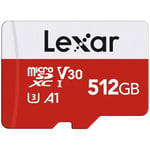 Lexar 512GB Micro SD Card E Series, microSDXC UHS-I Flash Memory Card with Adapter - Up to 100MB/s, A1, U3, Class10, V30, High Speed TF Card