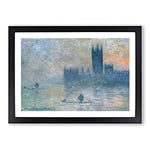 Big Box Art Houses of Parliament in London Vol.4 by Claude Monet Framed Wall Art Picture Print Ready to Hang, Black A2 (62 x 45 cm)