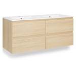 Meuble lavabo double 120 cm vasque Salle de bain Bois Chêne Tiroirs Homestyle4u