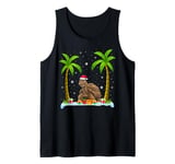 Tortoise Santa Hat Palm Tree Beach Xmas Pajama Tank Top