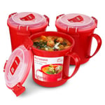 Sistema Microwave Soup Mugs | 656 ml | Microwave Food Containers with Steam Release Vents | BPA-Free | Red | 3 Count