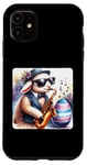 Coque pour iPhone 11 Agneau dans des lunettes de soleil jouant du saxophone dans un club de jazz Pâques