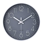 jomparis 13 Inch Large Non-Ticking Wall Clock Silent Battery Operated Round Wall Clock Modern Simple Style Decor Clock for Home/Office/School/Kitchen/Bedroom/Living Room (Grey)