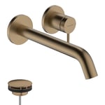 hansgrohe Tecturis S - Mitigeur lavabo encastré avec garniture de vidage, Robinet de salle de bain avec longueur sous bec 16,5 cm, économie d'eau (EcoSmart+), Bronze brossé, 73351140