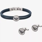 Emporio Armani Logo Essential Blue Cord Bracelet & Cufflink Gift Set EGS2784040