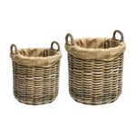 Wicker Log Basket Round Lined S/2 H45/D50, H35/D35cm