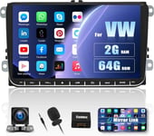 2G+64G Autoradio Android 13 Avec Navi Pour Vw Passat B6 B7 Golf 5 6 Polo Touran Caddy Jetta T5 Seat Skoda, 9"" Auto Radio Avec Bluetooth Gps Wifi Commandes Au Volant Fm Eq Mirror Link Caméra De Recul