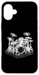 Coque pour iPhone 16 Plus Ensemble de batterie 3D Wireframe - Vintage Drummer Drums Lover