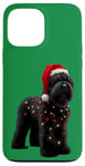 Coque pour iPhone 13 Pro Max Chapeau de Père Noël Terrier Russe Noir Lumières de Noël Propriétaire Chien