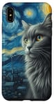 Coque pour iPhone XS Max Chat gris nuit étoilée Van Gogh Sky Painting Cats Lovers