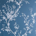 ARTHOUSE ORIENTAL GLITTER BLUE TRAIL TEAL WHITE BLOSSOM FLOWERS FLORAL WALLPAPER