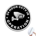 SINMAO 24 Hour CCTV in Operation Write on Signs Small Size Diameter-10cm, Brushed Aluminium Self-Adhesive CCTV Signage