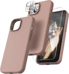 TOCOL 5 in 1 for iPhone 13 Case 6.1 Inch, with 2 Pack Tempered Light Brown 