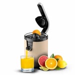 Presse-agrumes électrique à bras pour oranges et agrumes Xqueeze RetroJuice 600 Beige. 600W, Style rétro, filtre en acier inox, cône plastique,