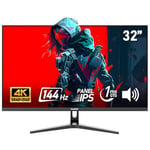 Gawfolk 32 inch IPS PC Screen,4K UHD,144Hz Gaming Monitor, 1ms，FreeSync, 100% sRGB，178° wide viewing angle，Built-in speakers、HDMI2.1、DisplayPort, Compatible with Mural VESA75*75MM - Black