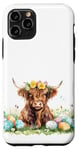 iPhone 11 Pro Highland Cow Spring Cute Easter Pattern Eggs Floral Flowers Case