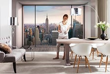 Komar 8-916 368 x 254 cm Penthouse Trompe L'Oeil New York City Skyline Cityscape Wallpaper Mural - Pastel (Pack of 8)