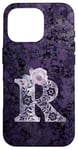 Coque pour iPhone 16 Pro Jolie rose florale violette avec monogramme lettre R