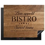 KitchenYeah© Protege Plaque Induction 65x52 cm Deco Cuisine Accessoires Pratique Protection De Vitroceramique Citation - Bistro - Bon appétit - Sweet home - Texture du bois - 65x52 cm