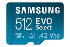 Samsung EVO Select (2024) microSD card + SD adapter, 512GB, Memory card for smartphone and tablet, UHS-I U3, 4K UHD, Full HD, 160 MB/s Read, MB-ME512SA/EU